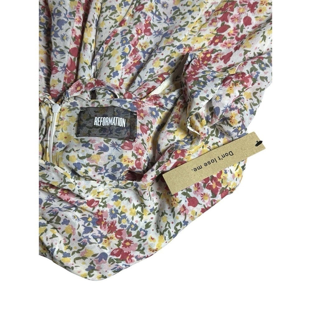 Reformation Issa Floral NEW Summer Ruffled Colorful Floral Mini Dress 4 Coquette - Picture 5 of 5